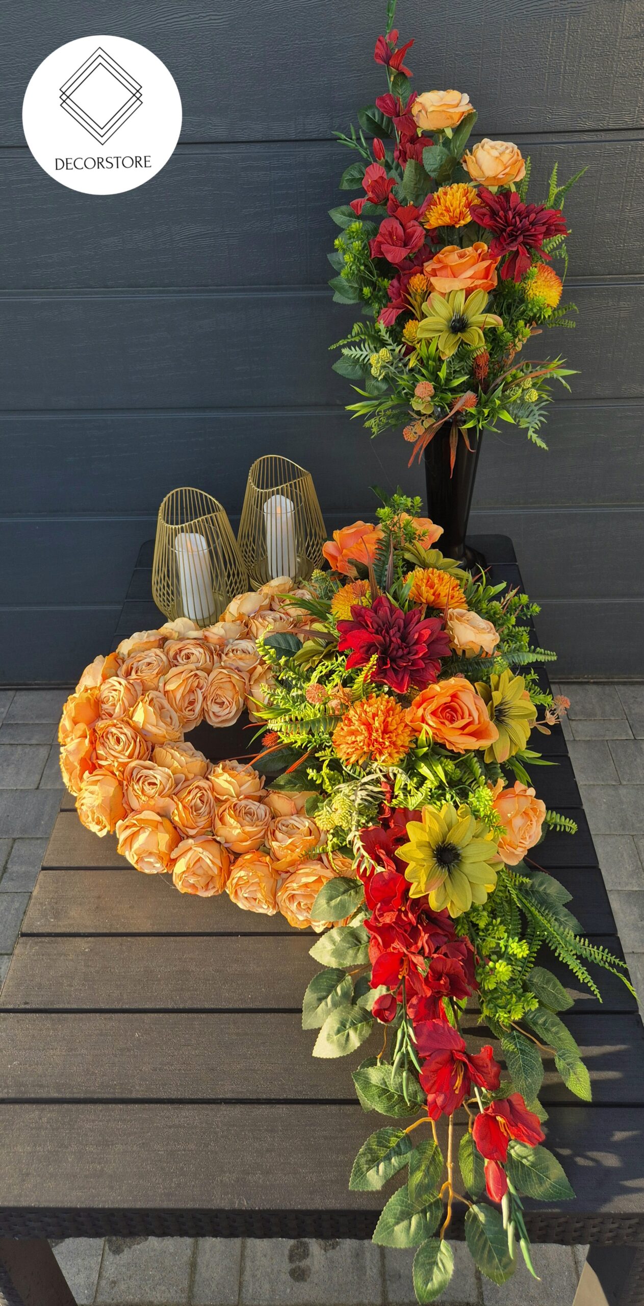 Kompozycja nagrobna Serce zgaszony pomarańcz